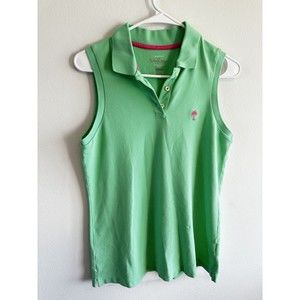 Lilly Pulitzer Sleeveless Sleeveless Golf Polo Green Pink Palm Tree Size Medium